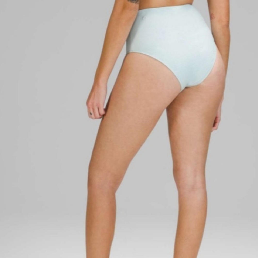 Lululemon Waterside Seersucker High Waist Skimpy Swim Bottom Sheer Blue NWOT XL - Picture 3 of 7